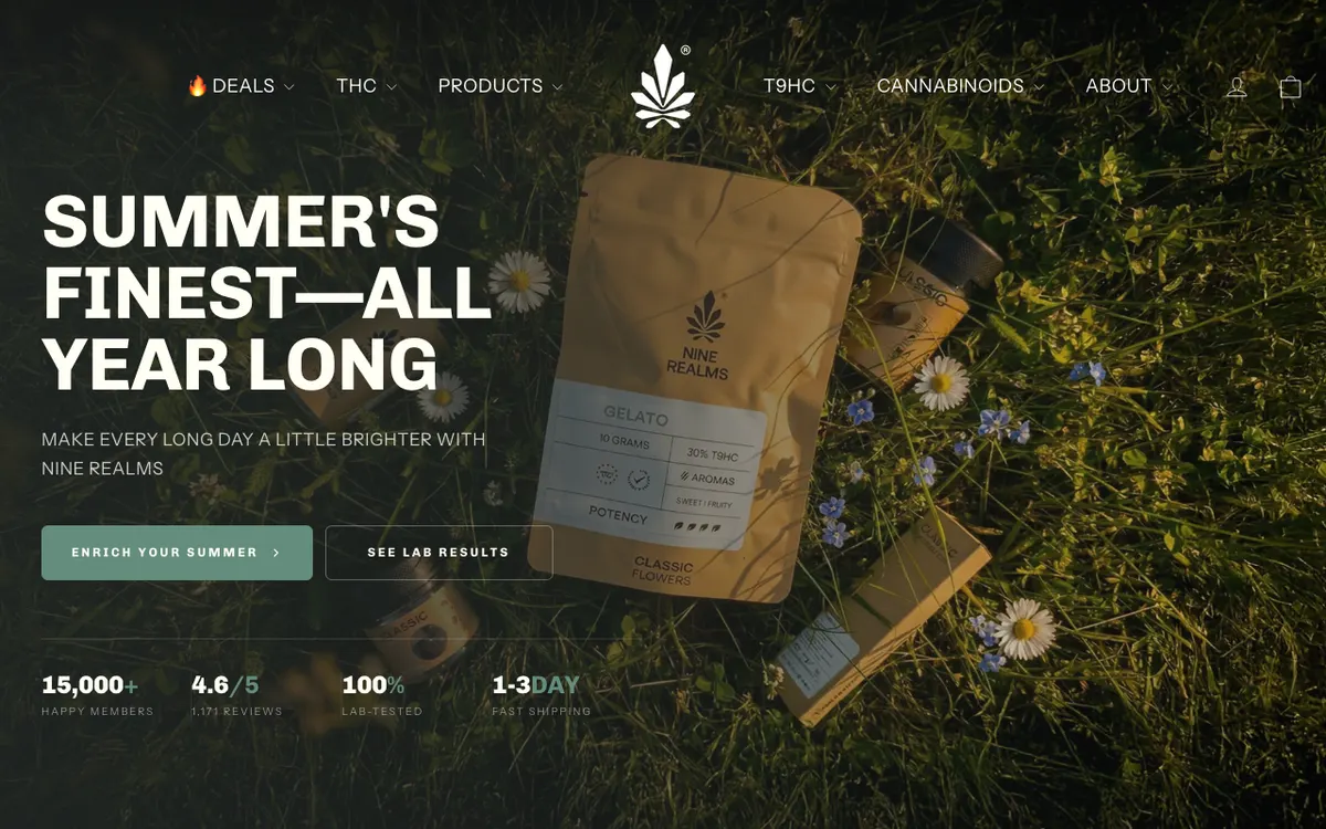 Nine Realms: webstore and identity, website screenshot