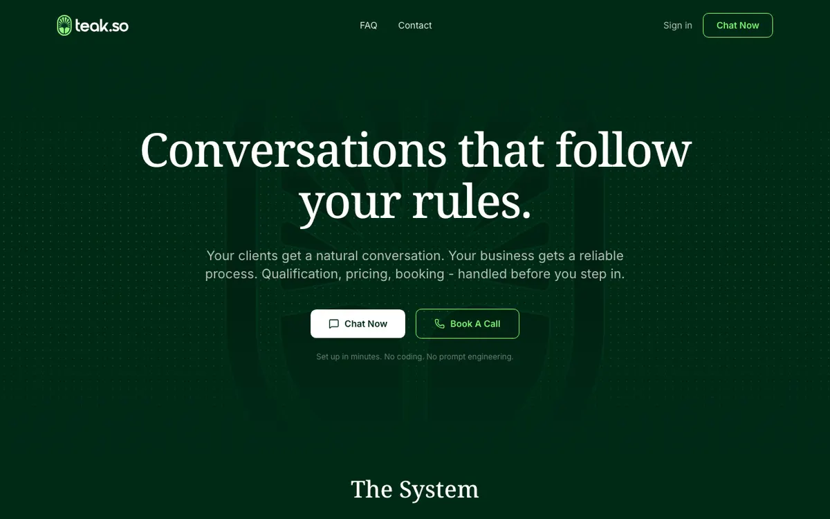 Teak: AI receptionist for small businesses, website screenshot